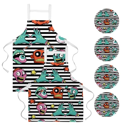 Lot de 2 tabliers de cuisine avec 4 broches à motif Zombies multicolore