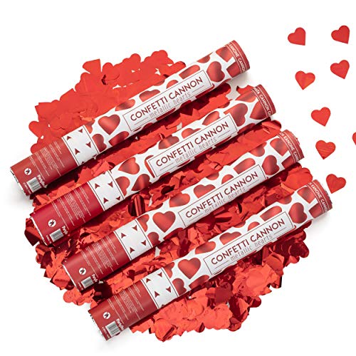 4X Konfetti-Shooter ROT Herzregen 40 cm - Party Popper Konfettikanone Konfettishooter Streamer - für Hochzeit, Party, Geburtstag, Silvester & Co Romantische Stunden Cover