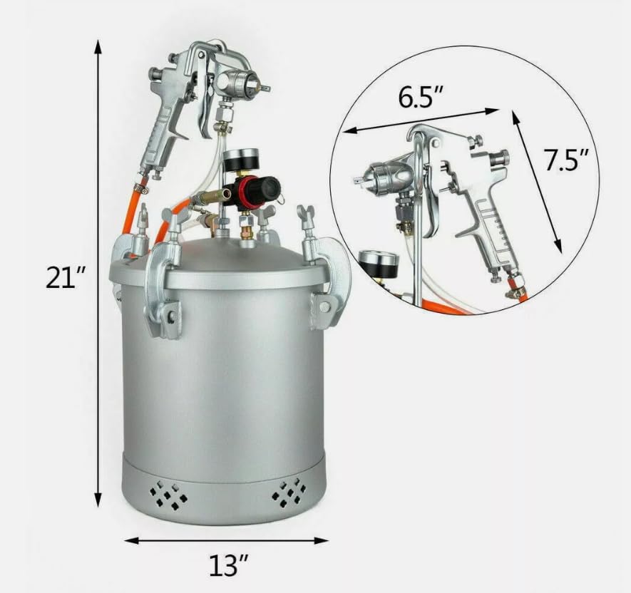 Sistema de pulverización de pintura 10 L Depósito de pintura 50 – 80 psi, recipiente a presión ajustable, recipiente de presión, pulverizador, pintor y barnizador, pulverizador