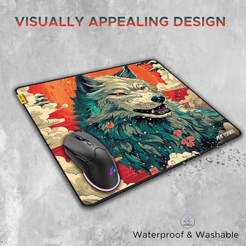 Image of Ant Esports Wolf Mouse Pad 260X210X3mm Anti-fray Stitching, Gaming Mouse Pad Waterproof Surface & Non-Slip Rubber Base Stitched Edges Gaming Mouse Mat for Laptop,Compatible with Laser and Optical Mice