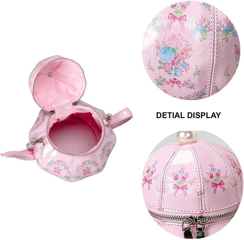 Women PU Leather Floral Handbag Crossbody Shoulder Bag Pearl Chain Valentine Purse for Girls - Image 6