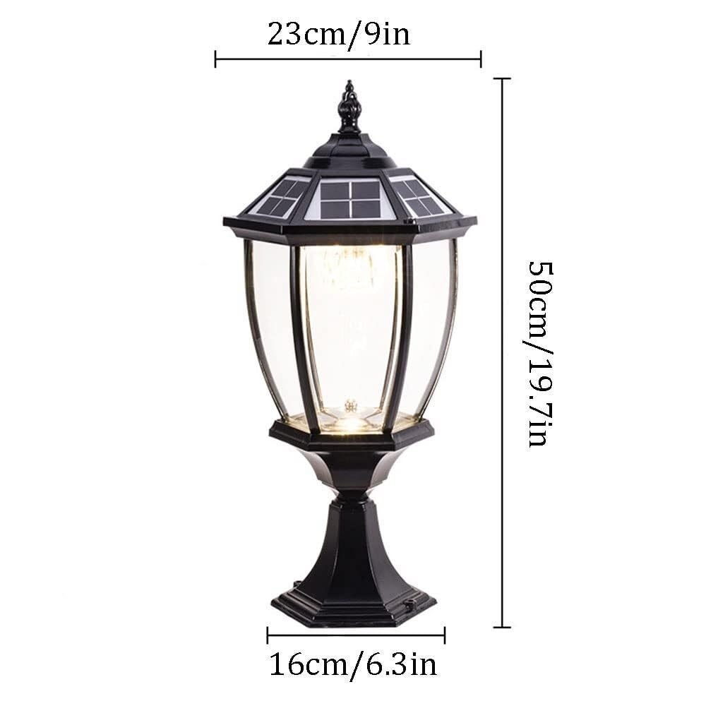 Vintage Solar LED Solar Pfostenleuchten Im Freien Wasserdichte Garten Landschaft Säulenlampe Außen Deck Zaun Säulenlicht(Zwart)