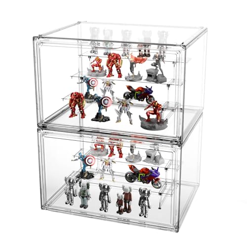 Display Case for Figurines, Acrylic Clear Box for Collectible Figurine, Display Riser Stand for Figure, 2 Pack Large