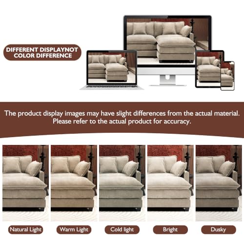 Image of Ihanherry 146 inch U-Shaped Modern Sofa Modular Sectional Luxurious and Comfortable with 2 Ottoman, 6-Seat Chenille Deep Seat Sofa with 6 Pillows for Living Room, Bedroom and Apartment, Sand