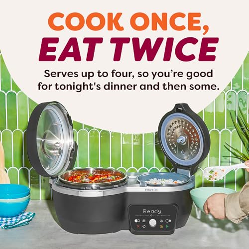 Image of Instant Pot Dual Action 8‑in‑1 Multi-Cooker with Serve Together Smart Timing, 4Qt Pressure Cooker & 2Qt Rice Cooker, Cook Mains & Sides Together, Fast Cooking, PFAS-Free Pot*, Saute, Slow Cook, Black