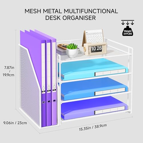 VITVITI Desk Organiser with File Holder, 4 Tier Desk Tidy Organiser with 1 Paper Tray Storage for Magazine Home, School - Image 3