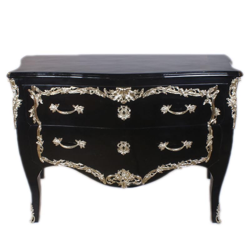 CasAmin Home & Living Cómoda de estilo barroco francés, 120 cm de ancho, hecha a mano, de madera, latón dorado, con 2 cajones, para decoración del dormitorio