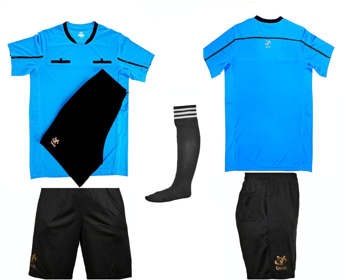 VIPER Football Rugby Hockey Referee Kit Shirt Soccer Set Top Socks Shorts Sleeves Uniform Sport Kit (BLUE) (XL)
