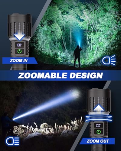 Image of Victoper Rechargeable Flashlight, Titanium 5 Modes Zoomable Flash Light, Bright Real 1500 High Lumens Flashlights, LED Power Display Tactical Flash Lights Holster for Camping Essential Men