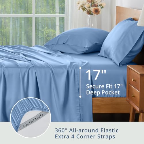 Image of King Size Sheet Set, Viscose Bamboo Sheets for Bed Set 4pcs, 100% Viscose Derived from Bamboo, Hotel Luxury Silky & Cooling for Hot Sleepers, Deep Pocket Up to 17 inch, Light Blue
