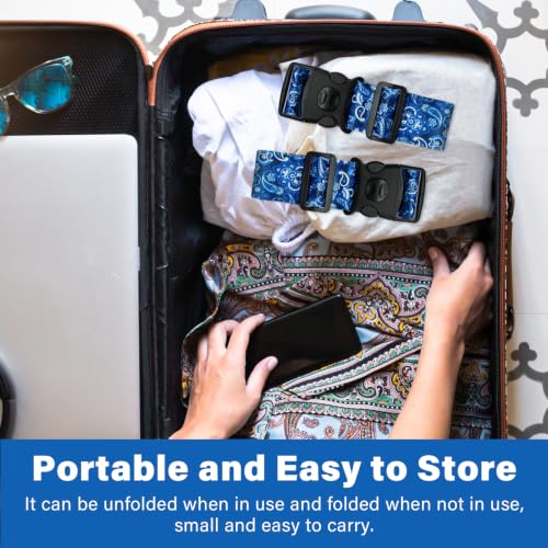 Image of Luggage Straps for Suitcases, Travel Adjustable Belt with Quick Release Buckle, Heavy Duty Nylon Bag Packing Strap, Unique Bright Identifiers Business Travel Accessories (2 Pack) - Blue Pattern