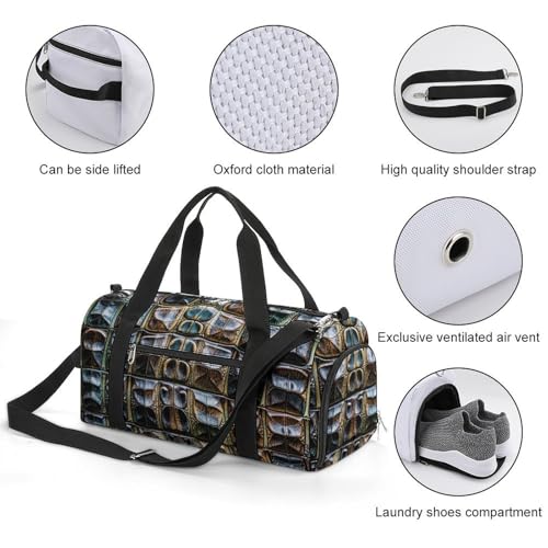 Gym Bag for Men Women Travel Duffle Bag Crocodile Skin Carry On Weekender Bag with Shoe Compartment3