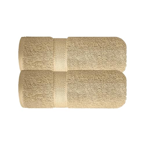 Image of Sulfar 100% Combed Cotton, Quick Drying Highly Absorbent Thick Bathroom Towels, Luxury Bath Towel Set (Pack of 2, 70 X 140 cm) - 600 GSM (Bleach Sand)
