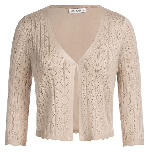 GRACE KARIN Damen Bolero Kurze Jacke V-Ausschnitt Stricken Strickweste mit...