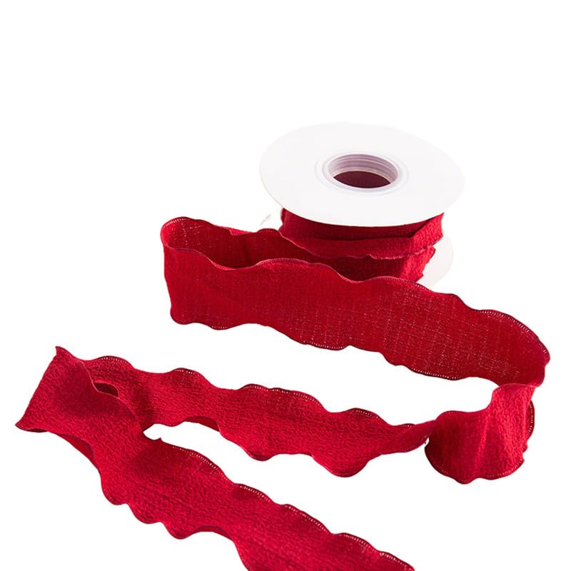 10Yards Red Chiffon Ribbon 4CM Wide Wrinkle Polyester Ruffle Ribbon for Bouquet Wrapping