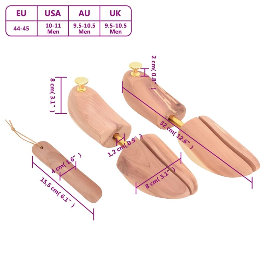 Schuhspanner mit Schuhlöffel EU 44-45, massivem Zedernholz, verstellbarer Schuhdehner für Herren, zur Weitung von Leder und Canvas Schuhen, mit Fersenknauf