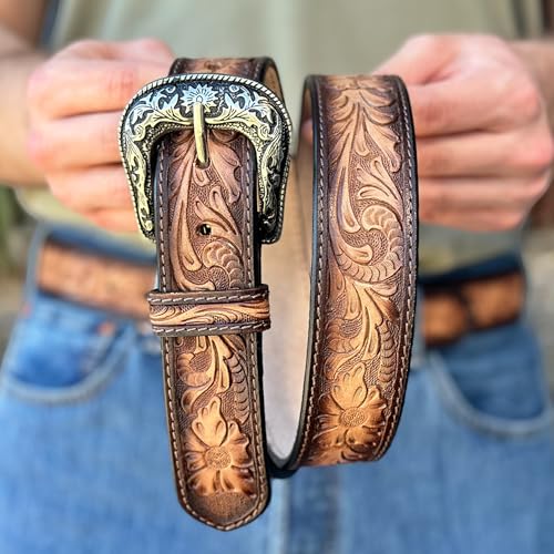 DANIEL'S ARTPLANET Western Belt for Men Full Grain One Piece Leather Belt Tooled Handmade with Buckle Engraved 1.5” Wide3