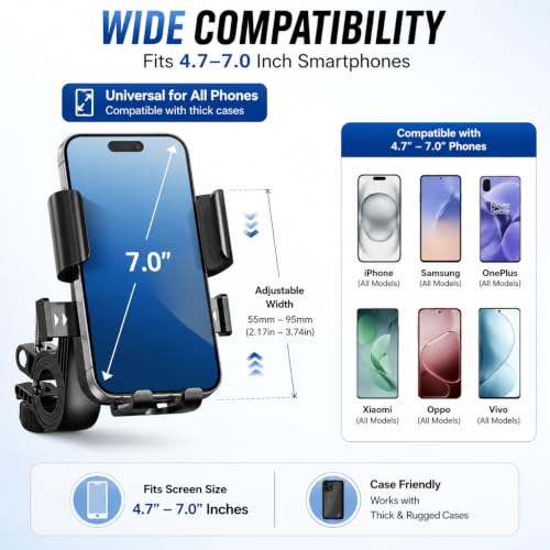 Image of Bike Phone Holder for Handlebar, One-Touch Lock Mobile Mount, 360 Rotatable Motorcycle Phone Holder, Shockproof Anti-Slip Clamp for 4-6.9 Inch Smartphones, Bicycle & Scooter (BS-01)