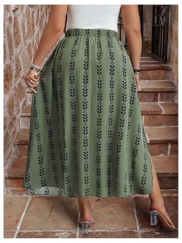Verdusa Women's Plus Size Graphic Maxi Skirt Slit High Rise Flowy Vacation Skirts2