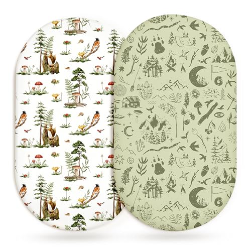 Image of Bassinet Sheets for Baby Girls Boys 2 Pack, Fitted Baby Mattress Sheet for Rectangle, Oval, Hourglass Bassinet Mattress, Breathable Cozy & Universal Fit (Bear Tracks, Bassinet Sheet)