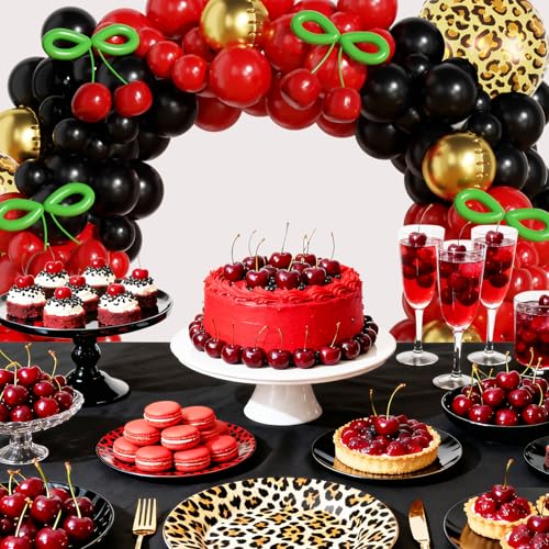 Image of JOGAMS 184Pcs Betty Party Decorations,Red and Black Party Decorations with 4D Gold Cheetah Foil Green Long Balloons for Bachelorette Birthday Baby Shower Vintage Retro Party