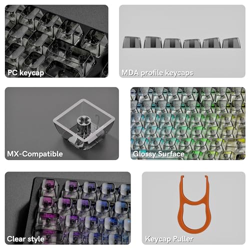 Image of dagaladoo Grey Clear keycaps,Transparent keycaps 60 75 100 Percent,Ceramic Jelly Keyboard caps Set,Shine Through keycap.,MDA Profile Keyboard Key Cap for Mx Switches Mechanical Keyboard(Side Printed)