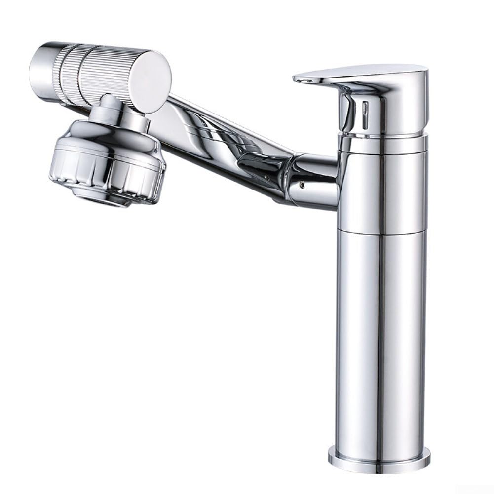 1080° Swivel Bathroom Sink Mixer Tap | Brass Deck Mount Basin Faucet with Dual Outlet Modes Rust Resistant Chrome Black for Hot Cold Water(Chrome)