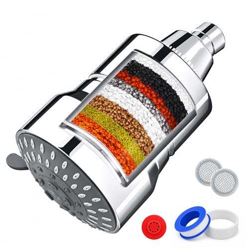 Image of IBELL Shower Filter for Hard Water Bathroom | 15 Stage Water Softener Shower Head with 5 Spray Modes | High Pressure Flow | Reduces Chlorine, Hair Fall, Dry Skin & Limescale Build Up