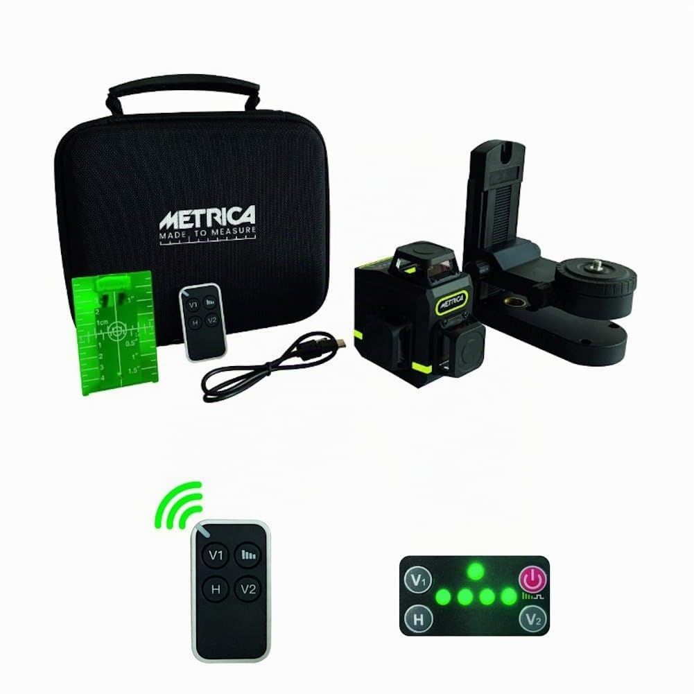 METRICA 60845 Livella Laser Luce Verde 30-50mt Autolivellante Ricaricabile con Telecomando