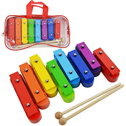 A-Star Buntes Glockenspiel-Set, 8 Stück, Sopran, diatonisches Regenbogen-Glockenspiel, Xylophon mit zwei Holzschlägeln in Tragetasche – C6 bis C7