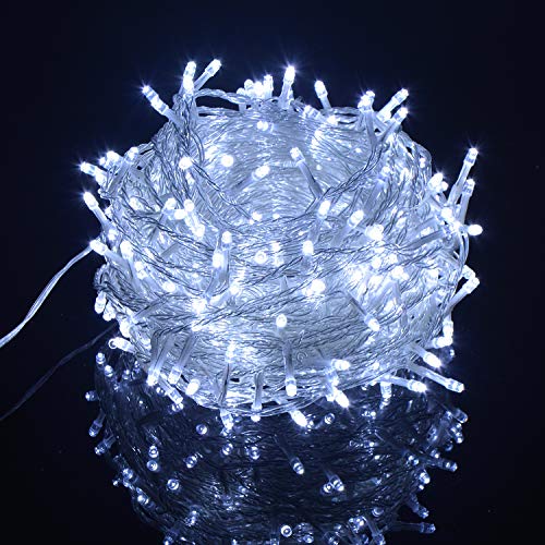 SOAIY 100 LEDs Ice White String Light 13M 42ft IP44 Waterproof Fairy String Lights Mains Operated Christmas Lights 8 Lighting Effects for Party Living Room Bedroom Patio Garden Xmas Wedding
