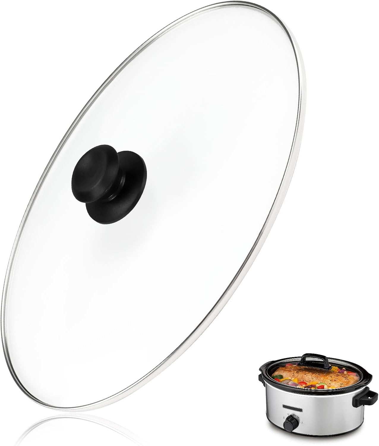 Oval Glass Lid 6 Quart Fit for Hamilton Beach 6qt Slow Cooker 33665G, Crock Pot Replacement lid, Slow Cooker Crock Pot Lid Replacement Part, 1 Pack - Thumbnail 3