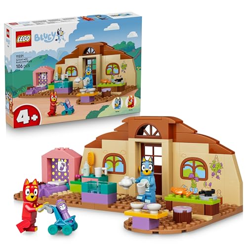 LEGO Bluey Schule mit Rusty und Bluey - Lernspielzeug mit Küche Café 2 Minifiguren & Spiellebensmittel Zubehör - Montessori Set - Geburtstagsgeschenk für Mädchen & Jungen ab 4 Jahren - 11221