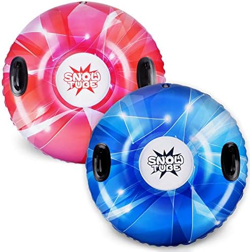 CALO Snow Tube Sled for Kids and Adults 2 Pack, 34" Snow Sleds Heavy Duty with Handles and Bottom, Big Inflatable Snow Tubes for Outdoor Sledding for Boys Girls