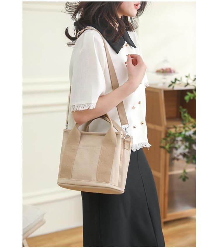 Bolso tote vintage para mujer, de lona (caqui) miniatura 2