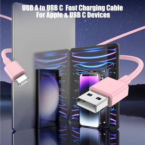 Image of 3-Pack Pink [3.3FT+3.3FT+6FT] USB A to USB C Cable，USB to USB C Car Carplay Cable for iPhone 16 15 Pro Plus Pro Max，for iPad Pro /Air /Mini，for Samsung S24 /S23 /S22 /S21，for MacBook Pro /Air and More
