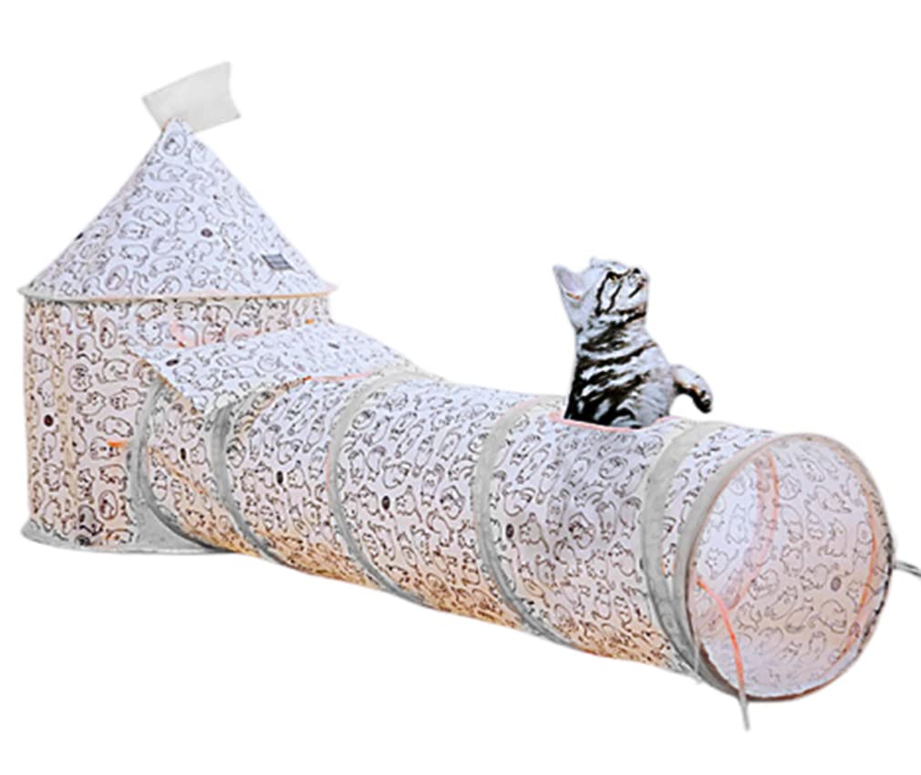 Cat Tunnel Pet Toy Tunnel,Cat Tube Pop Up Tunnel Set,Collapsible Kitty Tunnel Long with Plush Ball,Kitten Toys for Indoor,also suitable for puppies, rabbits, chinchillas (White)