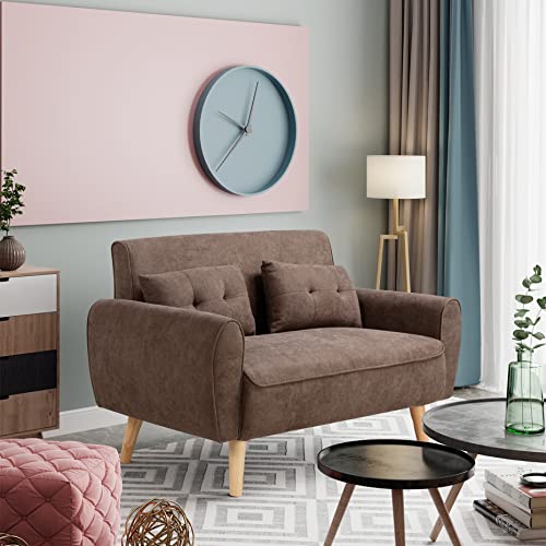 Vongrasig 47" Small Modern Loveseat Sofa, Mid Century Linen Fabric 2-Seat Sofa Couch Tufted Love Seat With Back Cushions And Tapered Wood Legs For Living Room, Bedroom And Small Space (Brown) #TOP2