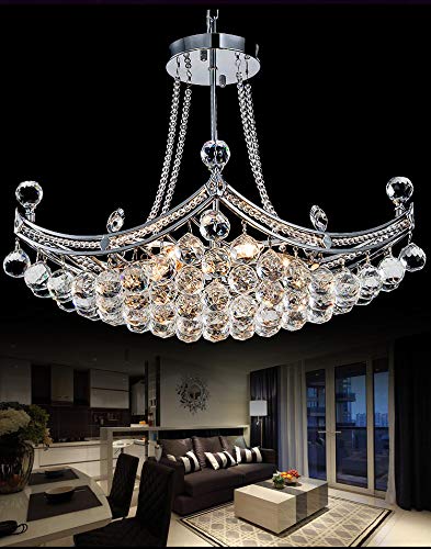 A Million Modern Crystal Chandelier Luxury Ship Design 25" Silver Pendant 8-Light Ceiling Light Fixture for Living Room Bedroom Restaurant Kitchen Island, E12 Socket