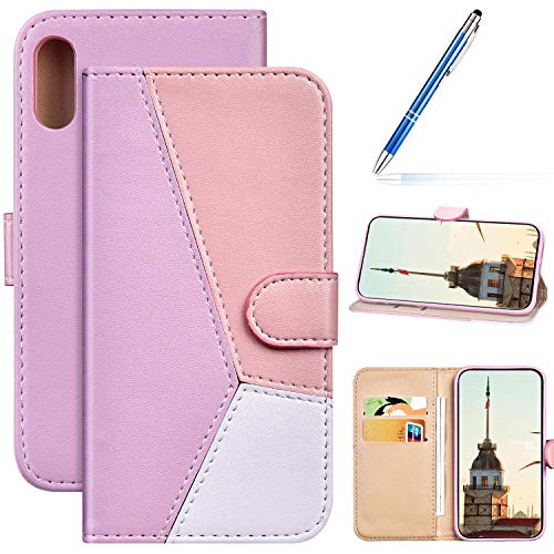Robinsoni Case Compatible with Huawei Y6 2019(US Version) Phone Case Wallet PU Leather Case Kickstand Notebook Cover Folio Flip Stand Book Style Case TPU Silicone Shockproof Case Pink White Purple