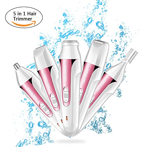 Benbilry 5 in 1 Women's Hair Trimmer Shaver,Womans Electric Shaver,Hair Portable Removal for Armpit,Bikini Line,Face,Eyebrow,Legs,Nose & Ear Trimmer Shaver USB Rechargeable &Waterproof Epilator