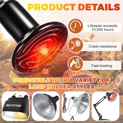 Image of 4 Pack 150W Ceramic Heat Emitter, No Light Reptile Heat Lamp Bulb for Bearded Dragon Tank, Chicken Brooder and Coop, E26 Ceramic Heater Bulb for Large Terrarium