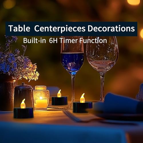 Image of LANKER Flameless Candles with 6H Timer, Flickering Warm Yellow LED Tea Lights with Black Base, Long Lasting Battery Operated Fake Candles for Party, Halloween and Christmas, Set of 24 (Black)