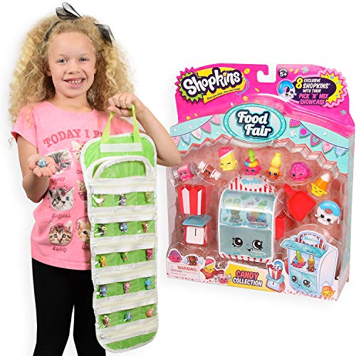 EASYVIEW Toy Storage Organizer Case Pink Bundle with Shopkins Season 4 Food Fair Candy Collection (2 Items)