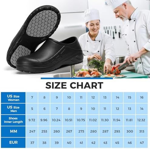 Ulogu Waterproof Non Slip Chef Clogs for Men Women Slip Resistant Work Shoes for Nurses Chefs Kitchen Restaurant & Food Service Black — view 6