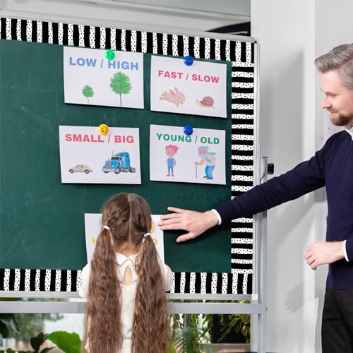 Image of Whaline 32.8 Ft Bulletin Board Borders Black White Dot Stripe Die-Cut Rolled Border Trim for Back to School Classroom Office Chalkboard Decoration
