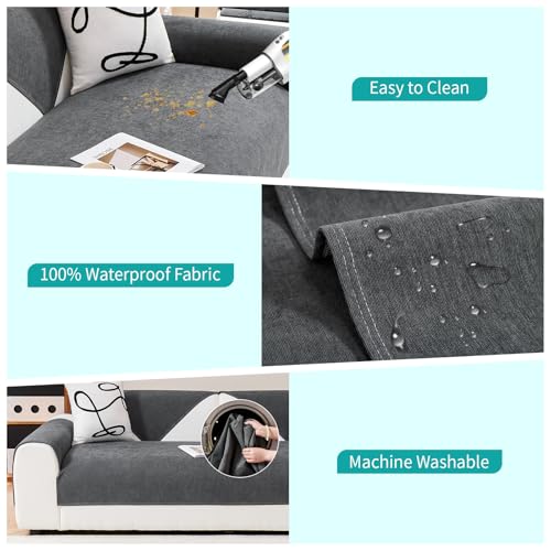 DeepDream Wasserdicht Sofa Überzug Chenille Sofabezug, Kratzfest Hund Katze Sofaschoner, Rutschfester Sofa Cover Couch Überzug 2 3 4 Sitzer für U Form L Form Sektionssofa (Dunkelgrau, 90 * 160cm)