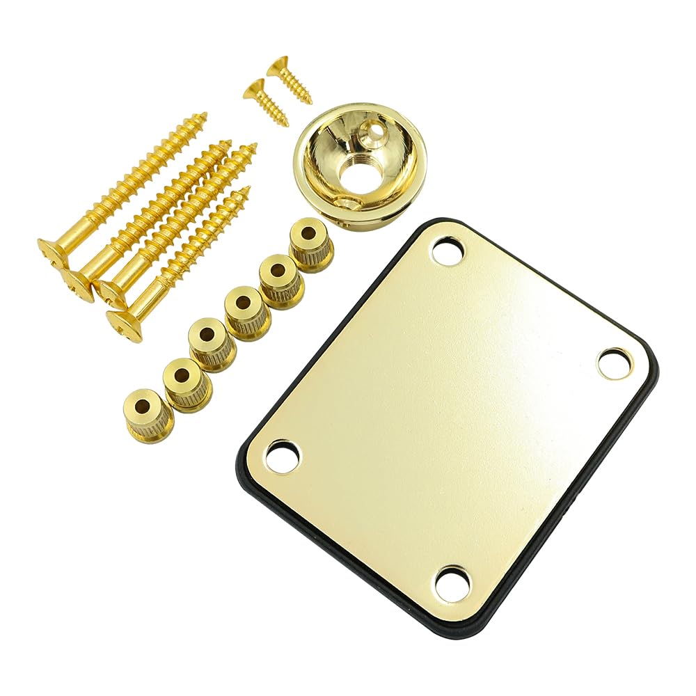 Alnicov Guitar Neck Plate String Ferrules & Jack Plate Hardware Set for Tele Telecaster Style Electric Guitar Replacement Parts Gold