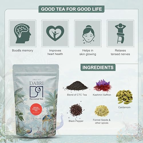 Image of Dabri Royal Kesariya CTC Tea 250gm Pouch| Kesar Masala Chai| Saffron Tea Blend| Rich in Antioxidants| Natural Ingredients & Original Flavour of Kesar| Boosts Immunity, Promotes Relaxation