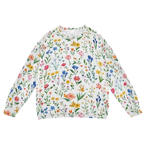 JUNZAN Florals Tulips Delphinium Iris White Little Kids Sweatshirts Hoodies Crewneck Boys Sweat Shirt Camping 4T